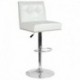 MFO Stanford Collection Contemporary Adjustable Height Barstool with Accent Nail Trim in White Leather