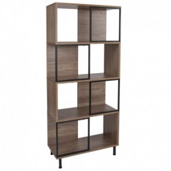 MFO Stanford Collection 4 Shelf 26"W x 58.75"H Bookcase and Storage Cube in Rustic Wood Grain Finish