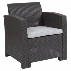 MFO Dark Gray Faux Rattan Chair with All-Weather Light Gray Cushion