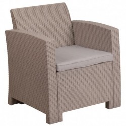 MFO Light Gray Faux Rattan Chair with All-Weather Light Gray Cushion