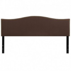 MFO Penelope Collection King Size Headboard with Accent Nail Trim in Dark Brown Fabric