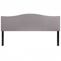MFO Penelope Collection King Size Headboard with Accent Nail Trim in Light Gray Fabric