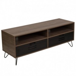 MFO Stanford Collection Rustic Wood Grain Finish TV Stand with Metal Drawers and Black Metal Legs