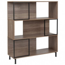 MFO Princeton Collection 3 Shelf 39.5"W x 45"H Bookcase and Storage Cube in Rustic Wood Grain Finish
