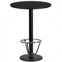 MFO 24'' Round Black Laminate Table Top with 18'' Round Bar Height Table Base and Foot Ring