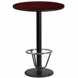 MFO 24'' Round Mahogany Laminate Table Top with 18'' Round Bar Height Table Base and Foot Ring