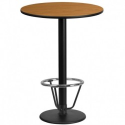 MFO 24'' Round Natural Laminate Table Top with 18'' Round Bar Height Table Base and Foot Ring