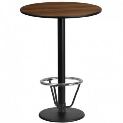 MFO 24'' Round Walnut Laminate Table Top with 18'' Round Bar Height Table Base and Foot Ring