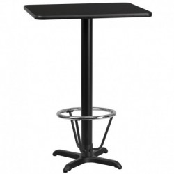 MFO 24'' x 30'' Rectangular Black Laminate Table Top + 22'' x 22'' Bar Height Table Base & Foot Ring