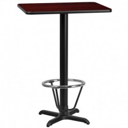 MFO 24'' x 30'' Rectangular Mahogany Table Top with 22'' x 22'' Bar Height Table Base & Foot Ring