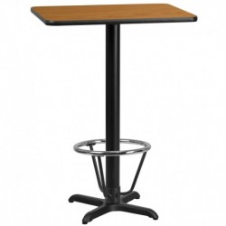 MFO 24'' x 30'' Rectangular Natural Table Top with 22'' x 22'' Bar Height Table Base & Foot Ring