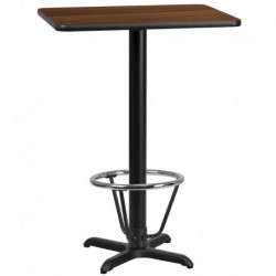 MFO 24'' x 30'' Rectangular Walnut Laminate Table Top, 22'' x 22'' Bar Height Table Base & Foot Ring