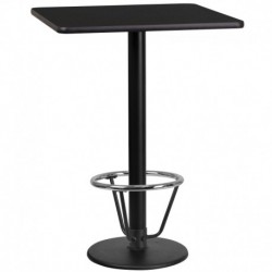 MFO 24'' Square Black Laminate Table Top with 18'' Round Bar Height Table Base and Foot Ring
