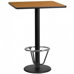MFO 24'' Square Natural Laminate Table Top with 18'' Round Bar Height Table Base and Foot Ring