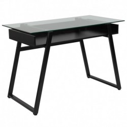 MFO Stanford Collection Glass Computer Desk with Shelf and Black Metal Legs