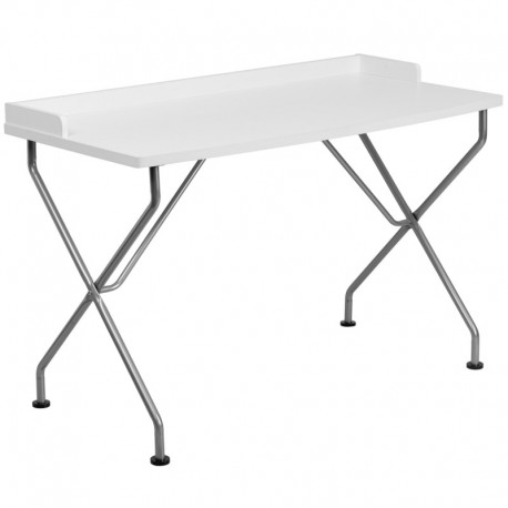 MFO White Computer Desk with Silver Frame