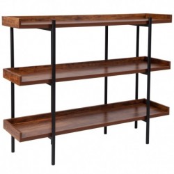 MFO 3 Shelf 35"H Storage Display Unit Bookcase, Black Metal Frame in Rustic Wood Grain Finish