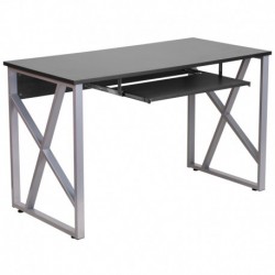 MFO Black Computer Desk with Pull-Out Keyboard Tray and Cross-Brace Frame