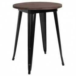 MFO 24" Round Black Metal Indoor Table with Walnut Rustic Wood Top