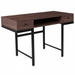 MFO Benjamin Collection Dark Ash Wood Grain Finish Computer Desk with Drawers and Black Metal Legs