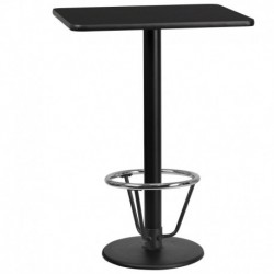 MFO 24'' x 30'' Rectangular Black Laminate Table Top with 18'' Round Bar Height Table Base & Foot Ring