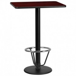 MFO 24'' x 30'' Rectangular Mahogany Table Top with 18'' Round Bar Height Table Base & Foot Ring