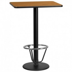 MFO 24'' x 30'' Rectangular Natural Laminate Table Top, 18'' Round Bar Height Table Base & Foot Ring