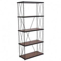 MFO Diana Collection 4 Shelf 57"H Chain Accent Metal Frame Bookcase in Antique Wood Grain Finish