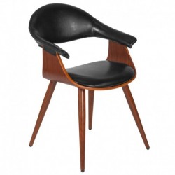 MFO Contemporary Walnut Bentwood Side Reception Chair with Black Leather Back and Seat