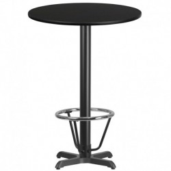 MFO 30'' Round Black Laminate Table Top with 22'' x 22'' Bar Height Table Base and Foot Ring
