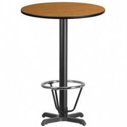 MFO 30'' Round Natural Laminate Table Top with 22'' x 22'' Bar Height Table Base and Foot Ring
