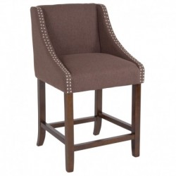 MFO Stanford 24" High Transitional Walnut Counter Height Stool with Accent Nail Trim in Brown Fabric