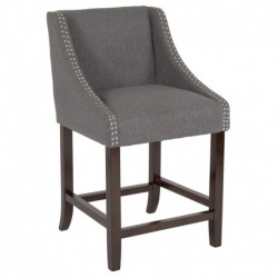 MFO Stanford 24" High Transitional Walnut Counter Height Stool, Accent Nail Trim in Dark Gray Fabric