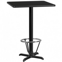 MFO 30'' Square Black Laminate Table Top with 22'' x 22'' Bar Height Table Base and Foot Ring