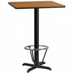 MFO 30'' Square Natural Laminate Table Top with 22'' x 22'' Bar Height Table Base and Foot Ring