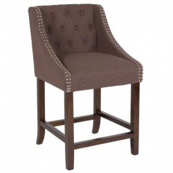 MFO 24" High Transitional Tufted Walnut Counter Height Stool, Accent Nail Trim in Brown Fabric