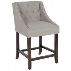 MFO 24" High Transitional Tufted Walnut Counter Height Stool, Accent Nail Trim in Light Gray Fabric
