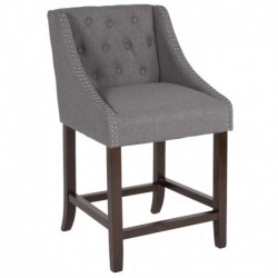 MFO 24" High Transitional Tufted Walnut Counter Height Stool, Accent Nail Trim in Dark Gray Fabric