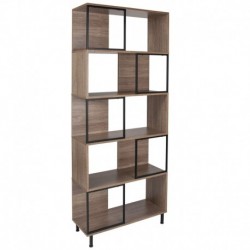 MFO Princeton 5 Shelf 29.75"W x 72.25"H Bookcase & Storage Cube in Rustic Wood Grain Finish