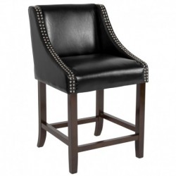 MFO Stanford 24" High Transitional Walnut Counter Height Stool with Accent Nail Trim in Black Leather
