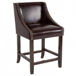 MFO Stanford 24" High Transitional Walnut Counter Height Stool with Accent Nail Trim in Brown Leather