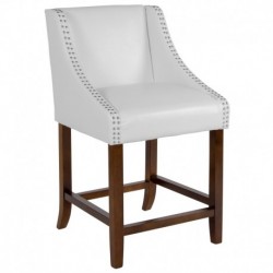 MFO Stanford 24" High Transitional Walnut Counter Height Stool with Accent Nail Trim in White Leather