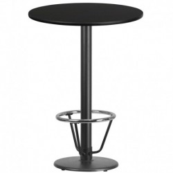 MFO 30'' Round Black Laminate Table Top with 18'' Round Bar Height Table Base and Foot Ring