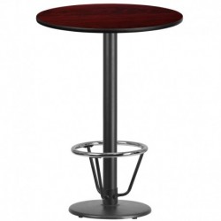 MFO 30'' Round Mahogany Laminate Table Top with 18'' Round Bar Height Table Base and Foot Ring