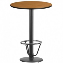 MFO 30'' Round Natural Laminate Table Top with 18'' Round Bar Height Table Base and Foot Ring