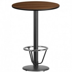 MFO 30'' Round Walnut Laminate Table Top with 18'' Round Bar Height Table Base and Foot Ring