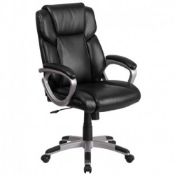 MFO Mid-Back Black Leather Executive Swivel Office Chair with Padded Arms