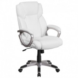 MFO Mid-Back White Leather Executive Swivel Office Chair with Padded Arms