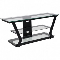 MFO Stanford Collection Glass TV Stand with Black Metal Frame