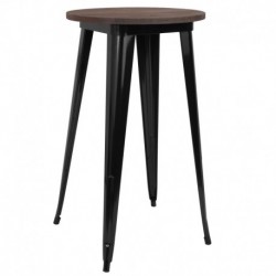 MFO 24" Round Black Metal Indoor Bar Height Table with Walnut Rustic Wood Top